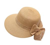 Women's Straw Hats Bowknot Wide Brim Solid Color UV Protection Foldable Adjustable Handmade Sun Hats Summer Riding Horse Fishing Beach Hat Khaki