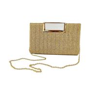 Womens Straw Raffia Clutch Purse, Top Handle Woven Handbag With Crossbody Strap, Summer Beach Shoulder Bag(Yellow)