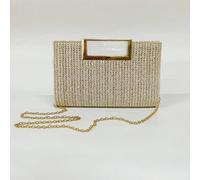 Womens Straw Raffia Clutch Purse, Top Handle Woven Handbag With Crossbody Strap, Summer Beach Shoulder Bag(Off White)