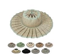Women's Straw Reversible Pleated Sun Hat, Pleated Foldable Sun Hat Pleated Beach Hat, Wide Brim Foldable Beach Hat for Summer Travel Outdoor Casual Travel Pleated Cap (C)