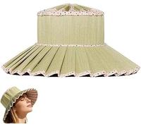 Womens Straw Reversible Pleated Sun Hat, Wide Brim Foldable Beach Hat for Summer Travel Outdoor Casual Travel Pleated Cap (A)