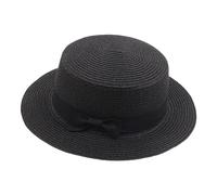 Womens Straw Sun Hat Classic Vintage Flat-Top Summer-Wide-Brim Boater Hat Retro Foldable Fedora-Panama Beach-Cap with Band Outdoor Black One Size