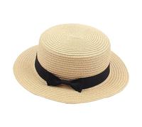 Womens Straw Sun Hat Classic Vintage Flat-Top Summer-Wide-Brim Boater Hat Retro Foldable Fedora-Panama Beach-Cap with Band Outdoor Holiday Khaki One Size