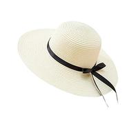 Womens Straw Sun Hat Wide Brim Summer Beach Hats with Ribbon Bow Foldable Packable Ladies Floppy Hat UV Protection Casual Vacation Accessories for Holiday White