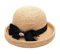 Womens Straw Sun Hat Women's Summer Holiday Beach Hat Rolled Brim Straw Hat (Color : #1, Size : 1pcs)
