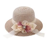 Women's Straw Sun Hats Sweet Floral Wide Brim Mesh Elegant UV Protection Breathable Summer Bowler Hat Travel Holiday Beach Hats Coffee