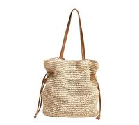 Women's Straw Woven Beach Tote Bags Boho Crochet Summer Trendy Shoulder Bags Large Bucket Handmade Tote Purse, Beige