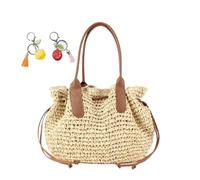 Women's Straw Woven Beach Tote, Summer Trendy Shoulder Bags Bucket Purse