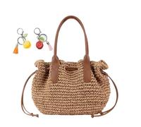 Women's Straw Woven Beach Tote, Summer Trendy Shoulder Bags Bucket Purse