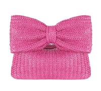 Womens Straw Woven Bow Clutch Raffia Party Evening Purse Rose Red