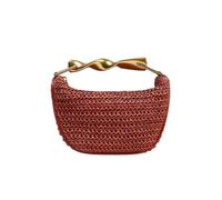 Womens Straw Woven Shoulder Seaside Beach Rattan Bag Orange Red 19x14x7cm