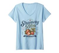 Women's Strawberry Bliss Vintage Typography Fresh Cute Fruit Design V-Neck T-Shirt