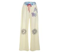 Women's Street Color Block Graffiti Print Loose Active Pants Beige M