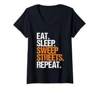 Women's Street Sweeper Eat Sleep Routine V-Neck T-Shirt