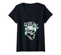 Womens Streetwear Scream - Bold Urban Aesthetic V-Neck T-Shirt