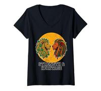 Women's Strength & Heritage Two Lions Half Jamaican Half Irish Roots V-Neck T-Shirt