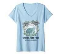 Womens Stress Free Zone My Shell My Rules Mental Health Box Turtle V-Neck T-Shirt