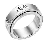 Women's Stress Relieving Ring - Titanium Stainless Steel 6mm | Jewelry With Dog Paw Cat Face And Evil Eye Patterns | Rotating Finger Toy For Sensory Calm And Daily Relaxing Use