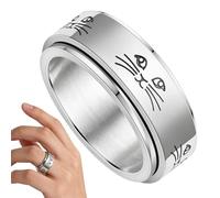 Women's Stress Relieving Ring - Titanium Stainless Steel 6mm | Jewelry With Dog Paw Cat Face And Evil Eye Patterns | Rotating Finger Toy For Sensory Calm And Daily Relaxing Use