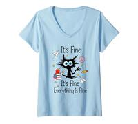 Women's Stressed Cat School Academic Pressure Student V-Neck T-Shirt