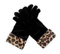 Women's Stretch Fleece Leopard Print Gloves Animal Leopard Print Faux Fur Trim Touchscreen Gloves for Texting & Touchscreens, Leopard Print Cuff, One Size