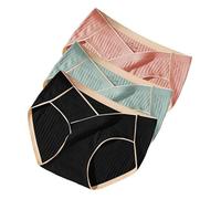 Womens Stretch Knickers Cotton Briefs Soft Panties Three Pack Underwear One Mid Waist Underwear Large Size Underwear And Comfortable Womens Underwear Bikini Cotton (Black, XXXL)