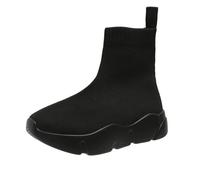 Women's Stretch Knit Boots Round Toe Block Heels Socks Platform Chelsea