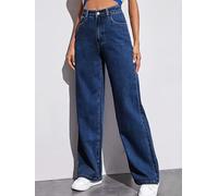 Women's Stretch Loose Straight Jeans. Kimchi Washed Light Blue Casual Pants with Pocket High Waist