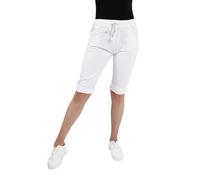 Women's Stretch Plain Magic Italian Shorts - Ladies Lagenlook Comfy Crushed Casual Summer Short Joggers Stretchy Capri Bottom Pants Plus Size 8-22 (UK, Numeric, 12, 14, Regular, Regular, White)