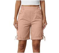 Women's Stretch Shorts Ladies Chino Elastic High Waist Casual Half Pants Capri Regular Fit Above The Knee Bermuda Cargo Shorts Summer Crop Trousers Loose Fit Wide Leg Trousers with Pockets