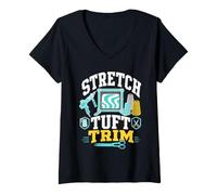 Women's Stretch Tuft Trim Rug Making V-Neck T-Shirt