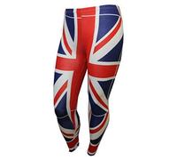 Hina Fashion Womens Stretch Union Jack Flag UK Print Leggings Ladies Swing Flared Strappy Cami Vest Top, 8-10