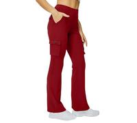 Women's Stretch Work Hiking Trousers Bootcut Yoga Pants for Women Multi Pockets UK High Waist Flared Leggings Petite Tummy Control Athletic Trouser