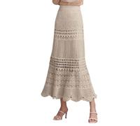 Women's Stretched High Waist Crochet Hollow Out Knit Flowy Patterned Lace Maxi Skirt 2025 New Summer Dresses for Women UK