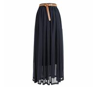 Women's Stretched Waist Chiffon Long Skirts Flowy Skirt UK Size (S/M/L) (UK, Alpha, S, M, Regular, Regular, Black)