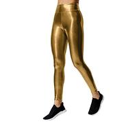 Women's Stretchy Faux Leather Leggings Glossy Skinny Trousers Yoga Pants for Gym Running Sports Tights High Waisted Leggings Slim Fit Long Pants Solid Colour Fitness Yoga Leggings Gold