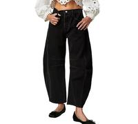 Womens Stretchy Mid Rise Barrel Jeans Vintage Loose Wide Leg Cropped Denim Pants Y2k Baggy Boyfriend Jeans Petite/Regular/Tall