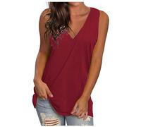 Womens Stretchy Vest Tank Tops Basic Camisole Top Women's 2024 Summer Vest European And American Solid Color Loose V Neck Sleeveless T Shirt Tops For Women Cardigan Top Set (Red, XXXL)