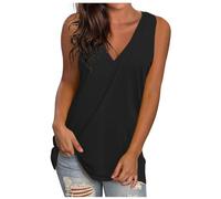 Womens Stretchy Vest Tank Tops Basic Camisole Top Women's 2024 Summer Vest European And American Solid Color Loose V Neck Sleeveless T Shirt Tops For Women Cardigan Top Set (Black, XXL)