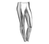 Womens Stretchy Wet Look Shiny Metallic Legging - Ladies Elastic Waist Retro 80’s Disco Pants Club Party Fancy Dress Leggings Size UK 16-18 Grey Silver