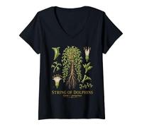 Women's String of Dolphins Curio x peregrinus Botanical Anatomy V-Neck T-Shirt