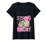Womens String Theory s Funny Cat Physics s Teacher Student V-Neck T-Shirt