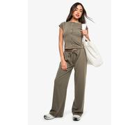 Womens Stripe Minimal Waistband Wide Leg Trousers - Green - 12, Green