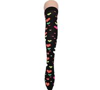 Womens Stripe Over The Knee High Socks Ladies Printed Fancy OTK Casual Socks Black With Multicolor Heart 1 Pack
