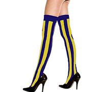 Womens Stripe Over The Knee High Socks Ladies Printed Fancy OTK Casual Socks Blue/Yellow Vertical Stripe 1 Pack