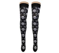 Womens Stripe Over The Knee High Socks Ladies Printed Fancy OTK Casual Socks Skull Cross Bone Print 1 Pack