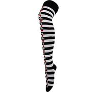 Womens Stripe Over The Knee High Socks Ladies Printed Fancy OTK Casual Socks White/Black Playing Card Print 1 Pack
