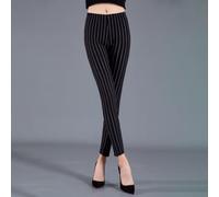 Womens Stripe Pattern Leggings with Comfortable Fit High Elasticity for Workout Lounge and Daily Activities (Black wide stripes)