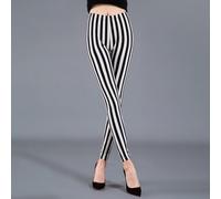 Womens Stripe Pattern Leggings with Comfortable Fit High Elasticity for Workout Lounge and Daily Activities (Black white)