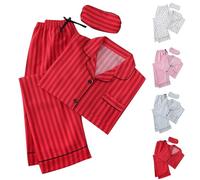 Womens Stripe Pyjamas Womens Bridesmaid Pyjamas Lovely Printed Sleepwear Comfy Cotton Nightwear Lightweight Lapel Loungewear With Breast Pockets Long 2Pc Pj Sets Bridal Button Down Sleepwear